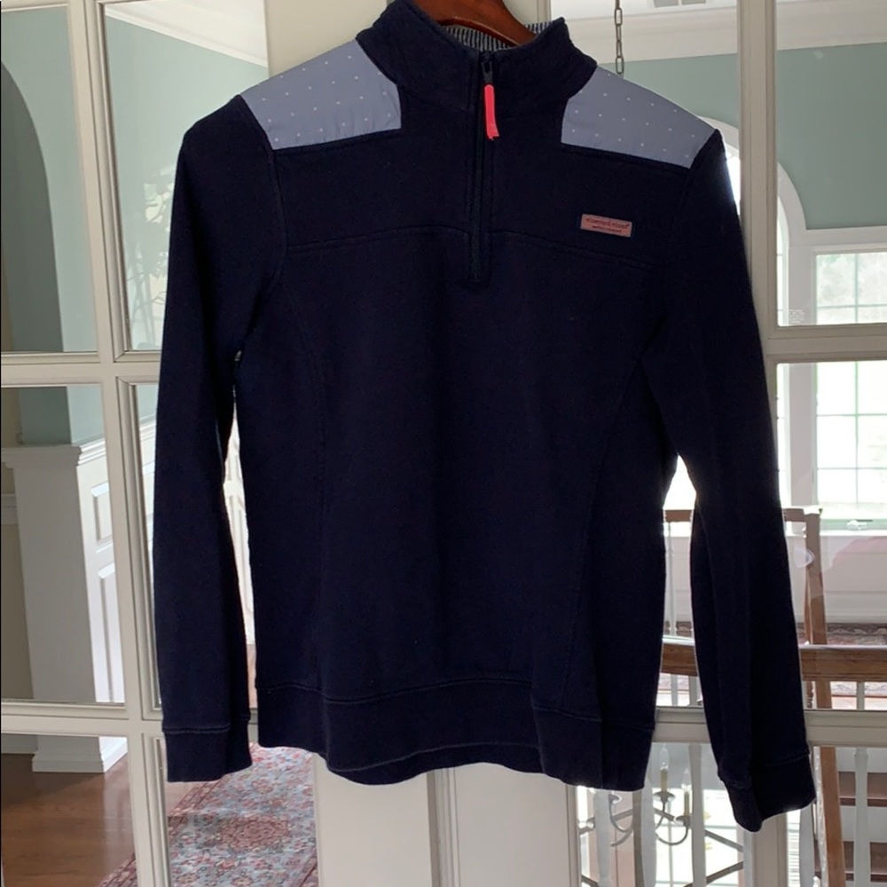 Vineyard Vines Navy Half-Zip Sweatshirt with Light Blue Shoulder Panels